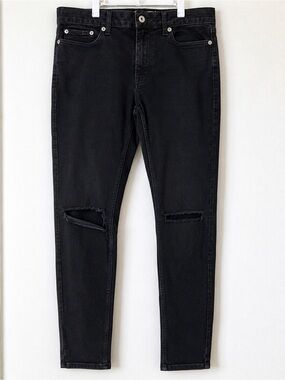 TOPMAN‎ Black Stretch Skinny Ripped Jeans Men’s W34 L32 Distressed Denim